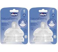 Chicco Tétine Silicone Natural Feeling Flux Repas Bout Allongé 6 Mois+ lot de 4