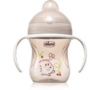 Chicco Training Cup, tasse d'apprentissage en plastique anti-goutte pour un enfant, pour apprendre à boire, bec ergonomique semi-doux, valve et poignées amovibles, 6+ mois, sans BPA, Gris