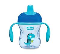 Chicco Training Cup, tasse d'apprentissage en plastique anti-goutte pour un enfant, pour apprendre à boire, bec ergonomique semi-doux, valve et poignées amovibles, 6+ mois, Bleu/vert