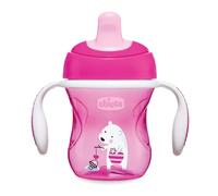 Chicco Training Cup, tasse d'apprentissage en plastique anti-goutte pour un enfant, pour apprendre à boire, bec ergonomique semi-doux, valve et poignées amovibles, 6+ mois, Rose/violet