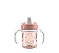 Chicco Training Cup, tasse d'apprentissage en plastique anti-goutte pour un enfant, pour apprendre à boire, bec ergonomique semi-doux, valve et poignées amovibles, 6+ mois, sans BPA, Rose