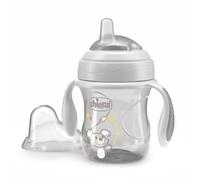 Chicco Transition Cup Coupe anti-goutte pour bébé 200ml, 1 tasse à biberon 4 mois et plus pour apprendre à boire, avec bec ergonomique en silicone, double valve anti-antiolique, sans BPA - Gris