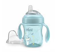 Chicco Transition Cup Coupe anti-goutte pour bébé 200ml, 1 tasse à biberon 4 mois et plus pour apprendre à boire, avec bec ergonomique en silicone, double valve anti-antiolique, sans BPA - Azur
