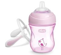 Chicco Transition Cup Verre anti-goutte pour enfants, 200 ml, tasse Biberon 4 mois pour apprendre à boire, avec bec ergonomique en silicone, double valve anti-colique, sans BPA - Rose