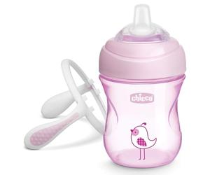 Chicco Transition Cup Verre anti-goutte pour enfants, 200 ml, tasse Biberon 4 mois pour apprendre à boire, avec bec ergonomique en silicone, double valve anti-colique, sans BPA - Rose