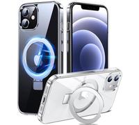 Chicfun 3-en-1 Coque pour 12 Pro avec Aimantée Support Anneau Bague, Compatible avec MagSafe, Magnétique Protection Antichoc Militaire, Silicone iPhone 12/12 Pro Case Béquille Pied Transparente