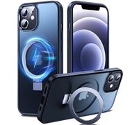 Chicfun 3-en-1 Coque pour 12 Pro avec Aimantée Support Anneau Bague, Compatible avec MagSafe, NO.1 Magnétique Protection Antichoc Militaire, Silicone iPhone 12/12 Pro Case Béquille Pied Noir