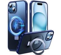 Chicfun 3-en-1 Coque pour 15 avec Aimantée Support Anneau Bague, Compatible avec MagSafe, NO.1 Magnétique Protection Antichoc Militaire, Silicone iPhone 15 Case Béquille Pied Bleu