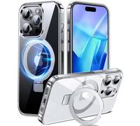 Chicfun 3-en-1 Coque pour 15 Pro avec Aimantée Support Anneau Bague, Compatible avec MagSafe, Magnétique Protection Antichoc Militaire, Silicone iPhone 15 Pro Case Béquille Pied Transparente