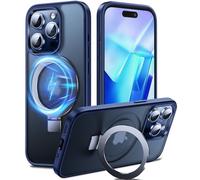 Chicfun 3-en-1 Coque pour 15 Pro avec Aimantée Support Anneau Bague, Compatible avec MagSafe, NO.1 Magnétique Protection Antichoc Militaire, Silicone iPhone 15 Pro Case Béquille Pied Bleu