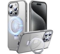 Chicfun 3-en-1 Coque pour 15 Pro avec Aimantée Support Anneau Bague, Compatible avec MagSafe, NO.1 Magnétique Protection Antichoc Militaire, Silicone iPhone 15 Pro Case Béquille Pied Gris
