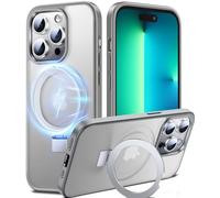 Chicfun 3-en-1 Coque pour iPhone 14 Pro avec Aimantée Support Anneau Bague, Compatible avec MagSafe, NO.1 Magnétique Protection Antichoc Militaire, Silicone iPhone 14 Pro Case Béquille Pied Gris