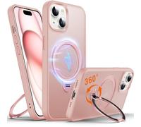 Chicfun 360 ° O - Ring Magstander Coque pour iPhone 15 avec Support Magnétique Anneau [Compatible avec magsafe 360 ° Rotatif Anneau de Support Militaire Antichoc] Coque 15 Couleur Rose