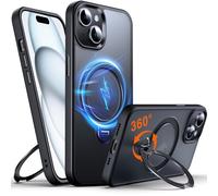 Chicfun 360 ° O - Ring Magstander Coque pour iPhone 15 avec Support Magnétique Anneau [Compatible avec magsafe 360 ° Rotatif Anneau de Support Militaire Antichoc] Coque 15 Noir