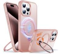 Chicfun 360 ° O - Ring Magstander Coque pour iPhone 15 Pro avec Support Magnétique Anneau [Compatible avec magsafe 360 ° Rotatif Anneau de Support Militaire Antichoc] Coque 15 Pro Couleur Rose