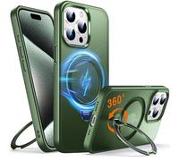 Chicfun 360 ° O - Ring Magstander Coque pour iPhone 15 Pro avec Support Magnétique Anneau [Compatible avec magsafe 360 ° Rotatif Anneau de Support Militaire Antichoc] Coque 15 Pro Vert Alpin