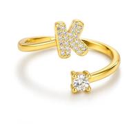 ChicGlowz Bague en forme de lettre à bulles pour femme, plaqué or 18 carats, initiale en oxyde de zirconium cubique, bague ouverte empilable, délicate de l'alphabet, Cuivre, Pas de pierre précieuse