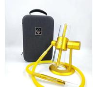 Chicha Chicha Chicha à gravité 360° en verre et aluminium - Hookah portable avec mallette pour fumer l'herbe (jaune)