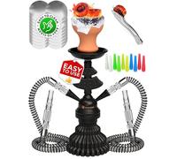 Chicha Narguilé complet 2 tubes 30 cm Noir Mini narguilé 2 tubes chicha Set avec 50 lames, 10 x embouts 2 x buse 2 x tuyau narguilé portable avec tout