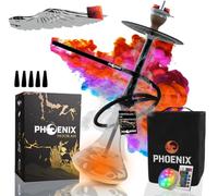 Chicha narguilé - Grand narguilé 50 cm en acier inoxydable noir résine - Shisha narguilé complet becs, narguilé, narguilé, gestionnaire de chaleur narguilé, tuyau narguilé, pinces, LED