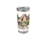 Chichen Itza Pyramide de voyage Motif floral Gobelet isotherme en acier inoxydable double paroi