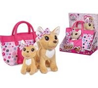 ChiChi LOVE Happy Family - Chihuahua en peluche de différentes tailles avec rubans, sac avec empreintes de pattes de chien