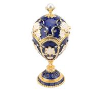 CHICIRIS Boîte à Bijoux en Forme D'œuf, Boîte à Bijoux Artisanale en Alliage Ornée de et D'émail, pour Bagues, Colliers et Objets de décoration. (Bleu Blanc)