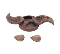 CHICIRIS Boîte de Pick de Guitare, Couverture Rotative Magnétique en Forme de Tai-chi Boîtier en Bois en Bois de Noyer avec Motif sculpté, Emplacements Profonds de 6 Mm, pour Les
