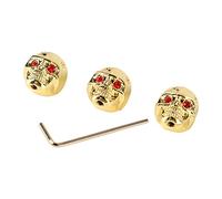 CHICIRIS Boutons de Guitare électrique Crâne en Métal, Pièces de Rechange pour Contrôle du Volume et de la tonalité, Paquet de 3 avec clé, Compatible avec Arbre de 8mm (GD305 Or)