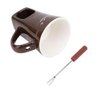 CHICIRIS Ceramic Chocolate Melting Cup with Fork Ideal for Cheese and