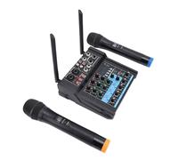 CHICIRIS Console de Mixage de Bureau, Table de Mixage Audio 4 Canaux avec Double Micro sans Fil, Carte Son USB 48 V Alimentation Fantôme pour karaoké, Enregistrement en Studio sur (Prise