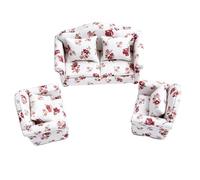 CHICIRIS Dollhouse Canapé Sectional Fleur, 1:12 Échelle Cadre en Bois | Disposition modulaire à deux sièges en tissu de coton doux Dossiers arqués Petits oreillers inclus Décor de salon miniature
