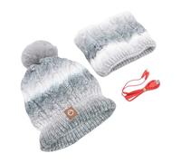 CHICIRIS Ensemble de Chapeau écharpe Chauffante, Couleur Dégradée Coupe-vent épais 40 à 50 ℃ Chapeau Chauffant USB avec écharpe pour Femmes Hiver (GREY)