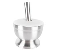 CHICIRIS Ensemble Mortier et Pilon en Acier Inoxydable 18/8 avec Base Antidérapante pour Broyer L'ail, les Herbes, les Noix, qualité Alimentaire, Acier Inoxydable 304, 1 unité (Grand couvercle en