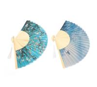 CHICIRIS Éventail Pliant à Main en Bambou avec Motif de Fleur D'abricot et Météo de Peinture de Lavage, Artisanat de Décoration de Style Chinois Artistique pour les Fêtes d'été Chaudes, les Goûters,