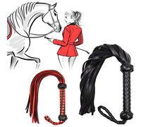 CHICIRIS Fouet D'équitation Noir, Fouet de Jeu en Simili Cuir pour L'entraînement des Chevaux avec Poignée Confortable, Longueur Totale de 23,4 Pouces, Poignée de 6,5 Pouces (Black)