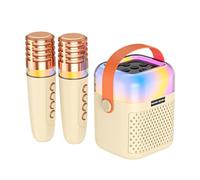 CHICIRIS Machine de karaoké avec 2 Microphones sans Fil, Microphone BT et Ensemble KTV Haut-Parleur avec Effets de Lumière RVB 3D Surround Son de Sungrado Rechargement karaoké pour, sans Fil, (Beige)
