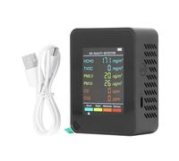 CHICIRIS Moniteur de qualité de L'air ABS, Détection de CO2 TVOC HCHO PM2,5 à PM10, Chargement USB 24 Heures de Travail Ininterrompu, écran LCD rétroéclairé, Câble USB Inclus, pour (BLACK)
