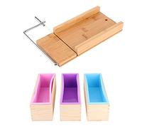 CHICIRIS Moule à Savon DIY 1200 Ml, 3 Boîtes en Bois et 3 Moules en Silicone avec -savon, Outil de Cuisine Pratique pour Gâteaux, Savons, Pains et Chocolats