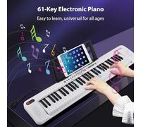 CHICIRIS Portable et Léger 61 Piano électrique clé avec Système de Haut-parleur Double, 200 Tons et Rythmes, Est livré avec des Autocollants de Clavier, un Apprentissage Facile, Polyvalent et (WHITE)