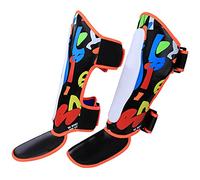 CHICIRIS Protège-Jambes pour Enfants, Protège-Tibias pour L'entraînement de Boxe Muay Thai Taekwondo, Absorption des Chocs à Haute élasticité avec Boucle à Crochet Réglable, Taille S (Graffiti-Noir)