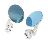 CHICIRIS Rétroviseurs d'extrémité de Barre de Moto CNC en Alliage d'aluminium, Rétroviseur Rond en Verre Anti-éblouissement Bleu pour Supports M8 M10 Street Cruiser Scooter Riders (Argent
