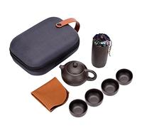 CHICIRIS Service à thé en Céramique avec Théière et Tasses en Sable Violet, Pot de 150 Ml, 4 Tasses de 50 Ml, Service à thé de Voyage Portable avec Serviette, Boîte à, Sac de Transport pour