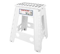 CHICIRIS Tabouret Pliable, Escabeau Pliant Portable en Plastique Antidérapant avec Boucle de sécurité, Idéal pour Le Salon et l'extérieur (Point Noir Ivoire)