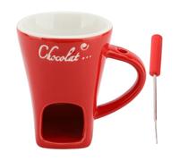 CHICIRIS Tasse à Fondre le Chocolat, Tasse à Fondue au Chocolat, Chauffe-beurre en Céramique avec Fourchette en Acier Inoxydable pour Desserts, Fondues, Bouillons de Fromage, Trempettes, (rouge)