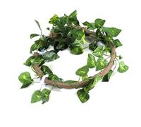 CHICIRIS Vigne Pliable en Rotin Réaliste pour Reptiles Arboricoles, Branche d'escalade 1 Pièce pour Grenouilles Arboricoles Gecko (Rotin + Feuilles de Radis Vert)