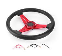 CHICIRIS Volant de Voiture de Course de 350 Mm, Matériau PU en Alliage D'aluminium, Léger, Prise Confortable Universelle avec Adaptateur de Moyeu Standard, adapté à la Plupart des (rouge)