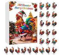 Chicken Advent Calendars 2025, 24 Days Christmas Countdown Advent Calendars with 2D Acrylic Fun Rooster Pendant for Christmas Tree Home Decor