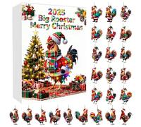 Chicken Advent Calendars 2025, 24 Days Christmas Countdown Advent Calendars with 2D Acrylic Fun Rooster Pendant for Christmas Tree Home Decor