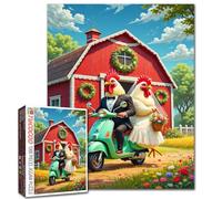 Chicken Couple 1000 Piece The Red House Jigsaw Puzzle Animals Riding Motorcycles Challenging Adult Beginner Family Activity DIY Craft Home Decor Gift